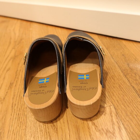 OLOF Daughters of SWEDEN CLOGS wooden heel authentic 38 leather buckle classic - Picture 4 of 10